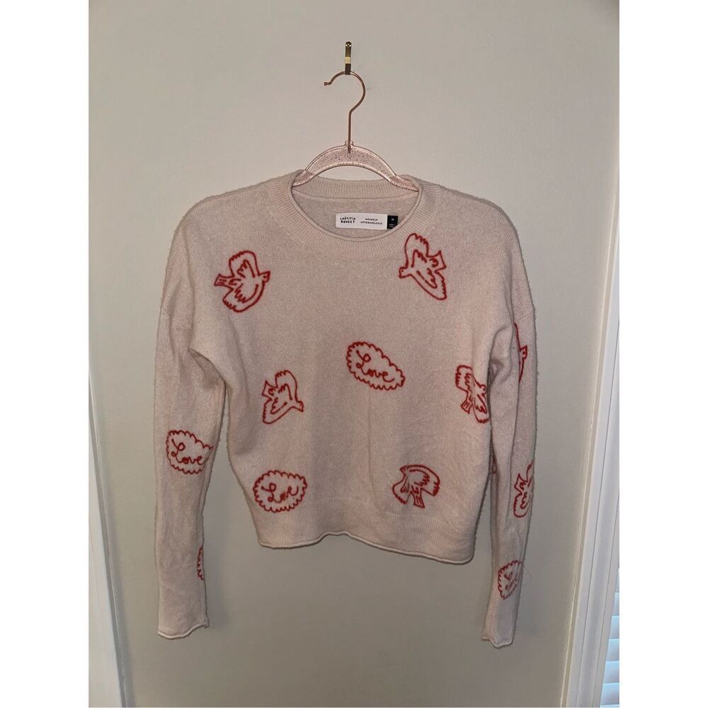 Women's Cream and Red Patterned Sweater